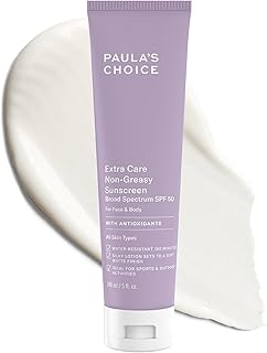 Paula's Choice Extra Care Oil Free Sunscreen for Face, SPF 50 Face & Body Sunscreen, Daily Moisturizing Lotion with Aloe & Vitamin A/C, Sweat & Water Resistant, Fragrance-Free, UVA/UVB Protection, 5oz