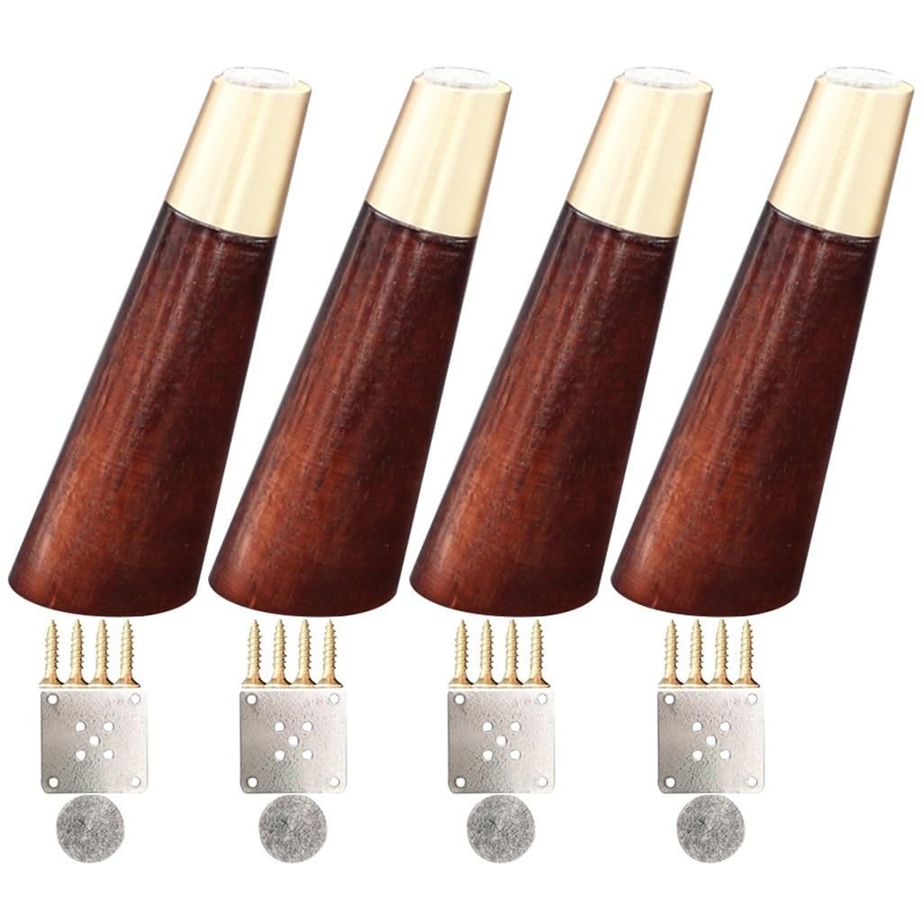 Patas de madera para muebles de repuesto retro con tornillo y base de latón de 5,9"