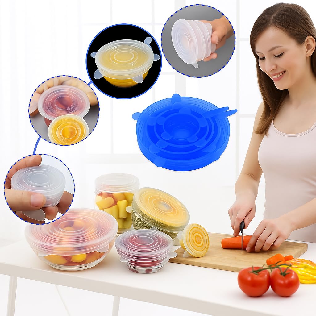 KOLIBROX 12pcs Reusable Silicone Stretch Lids - Eco-Friendly, Durable Food Storage Silicone Covers for Bowl - 6 Different Sizes to Meet Most Containers, Dishwasher & Freezer Safe Silicone Lids 1