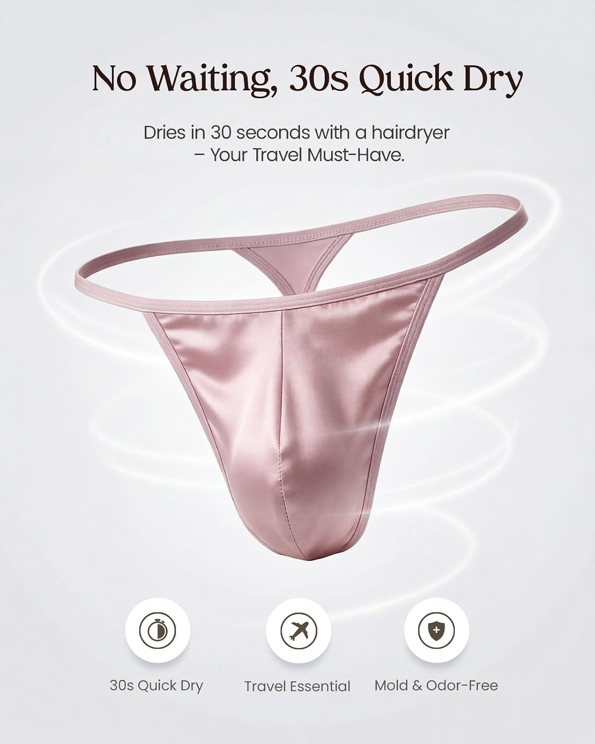 Men's 100% Mulberry Silk Thong - Ultra Soft & Breathable T-Back, Hypoallergenic Pure Silk Underwear for Men