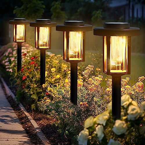 Solpex Solarlampen für Außen, 6 Stück LED Solar Gartenbeleuchtung, wasserdichte solarbetriebene Wegbeleuchtung für Garten, Terrasse, Landschaft, Gehweg, warmweiß