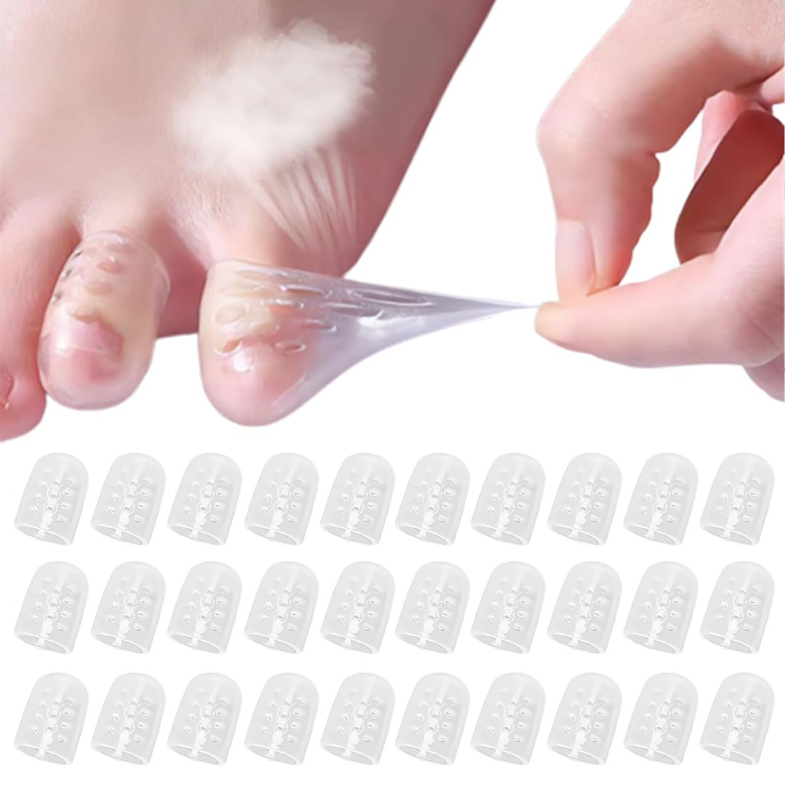 30 piezas de cubiertas de dedos, cubiertas acolchadas para los dedos de los pies Protector Dedos Pie Silicona,protectores de dedos de los pies, almohadillas transparentes para los dedos de los pies