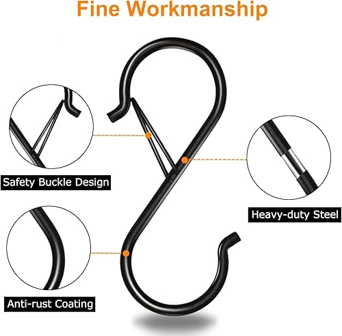 Miniatura 10 de Paquete de 8 ganchos en S para colgar, ganchos en S resistentes de 3.5 pulgadas con hebilla de seguridad, ganchos en forma de S, ganchos en forma de
