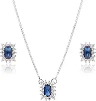 Conjunto Cristal Azul Safira Zircônias Joia em Prata 925