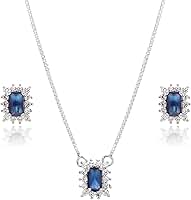 Conjunto Cristal Azul Safira Zircônias Joia em Prata 925