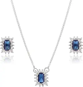 Conjunto Cristal Azul Safira Zircônias Joia em Prata 925