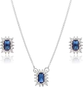 Conjunto Cristal Azul Safira Zircônias Joia em Prata 925