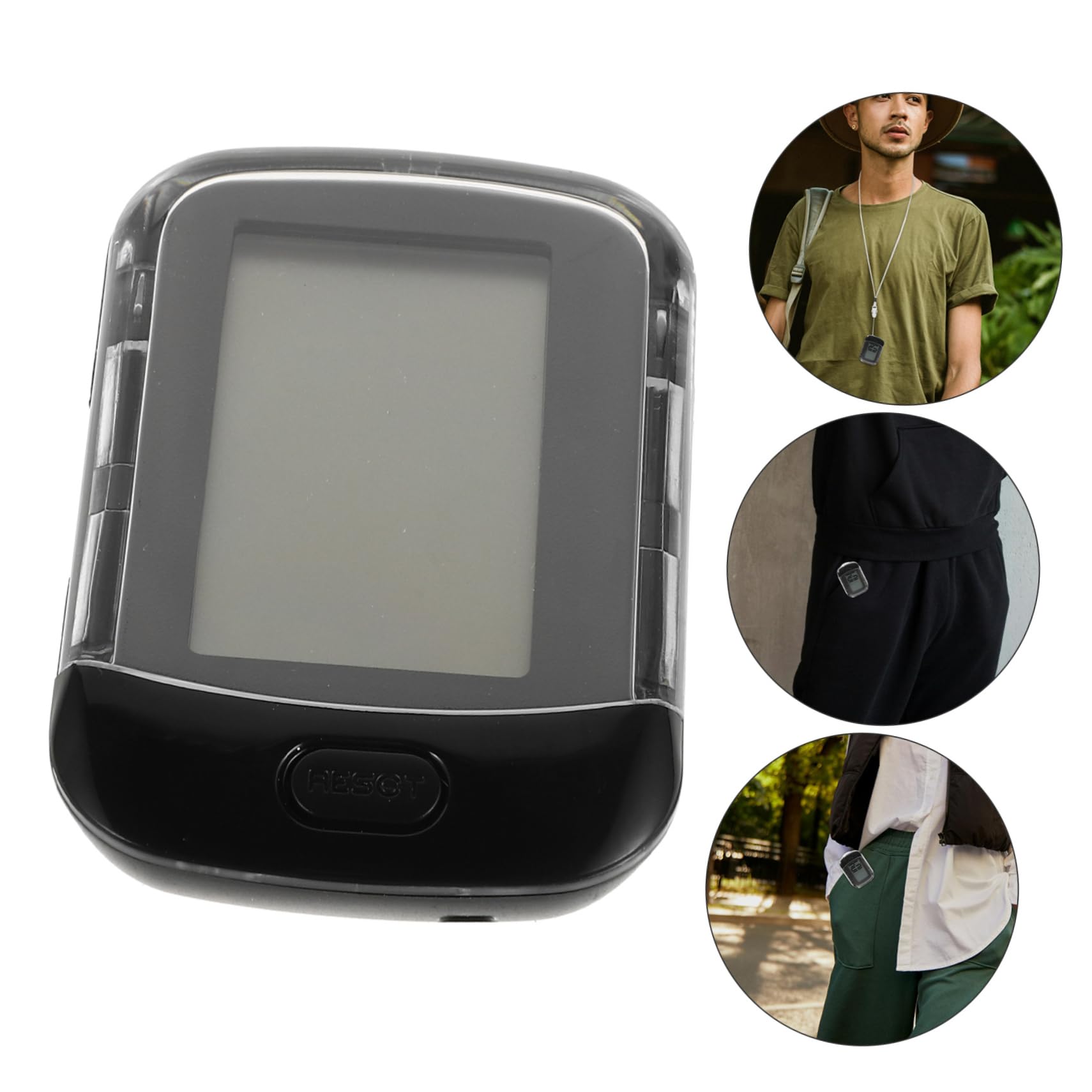 Podómetro Digital 3D Negro con Cordón y Clip para Senderismo | Conteo Preciso de Pasos, Plástico Compacto, Apto para Correr y Uso Diario