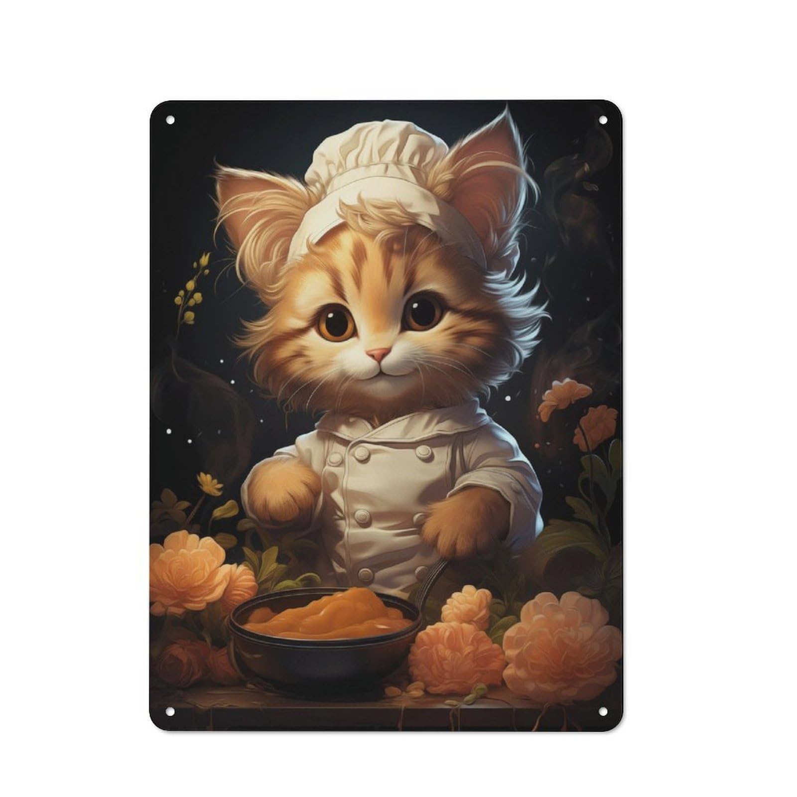 Junmoney Chef Cook Kitten Vintage-Inspired Tin Sign 40X30cm For Café Or Restaurant, For Cooler-Month Interiors With Vintage Character