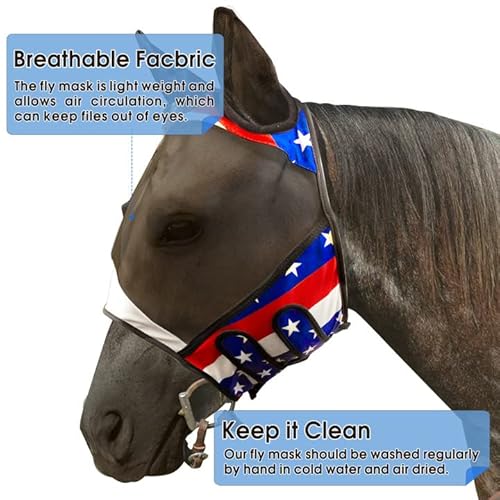 Icnice Horse Fly Mask With Uv Protection Soft On Skin And All-Round Breathable Mesh Non Heat Transferring,Adjustable Neck Straps（Tricolor, M #TOP2