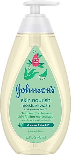 Johnsons Skin Nourishing Moisture - Gel de baño con aroma a aloe y vitamina E hipoalergénico y sin desgarros para toda la familia sin parabenos ni Johnsons Skin Nourishing Moisture - Gel de baño con aroma a aloe y vitamina E hipoalergénico y sin desgarros para toda la familia sin parabenos ni