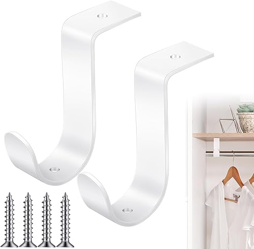 Vista 13 de Hicarer 2 soportes de barra de armario de metal resistente para montaje en pared con tornillos, soporte de poste de armario para sala de estar