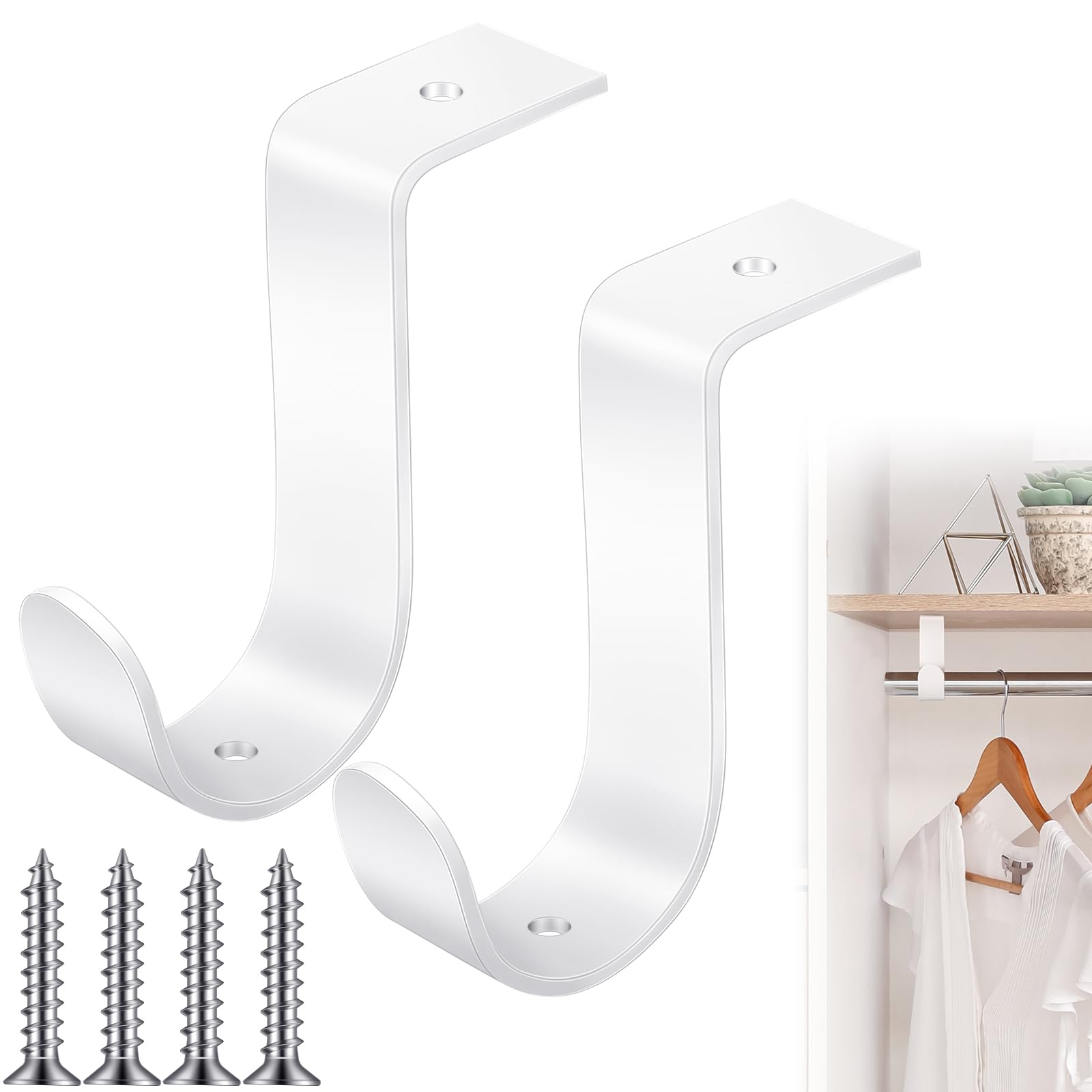 Photo 1 of Hicarer 2 Pcs 1.38 Inch Closet Rod Brackets Heavy Duty Metal Wall Mount Rod Brackets with Screws Closet Pole Support for Living Room Bedroom Shelf Office(White)