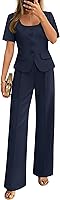 ZESICA Women's Summer Short Sleeve Blazer & Wide Leg Pants 2-Piece Business Casual Suit Set 2024