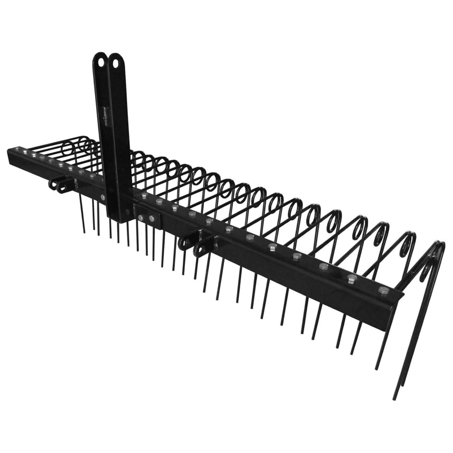 Field Tuff Steel Spring Coil Tine Tow Behind Landscape Rake for Leaves, Pine Needles, Straw, and Grass with 3 Point Hitch Receiver Attachment, Black, 60 Inches