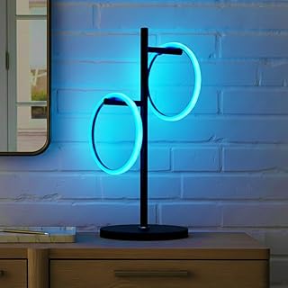 Brightech Saturn Modern Color Changing Table Lamp - Desk Tree LED Lamp Perfect for Living Room Decor - Beautiful RGB Color Gradient and 2 LED Lights for Bedroom, Office, Reading - Black