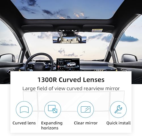 Vista 11 de Ziciner Espejo retrovisor para automóvil, espejo retrovisor panorámico de gran angular con clip interior de 11 pulgadas, espejo extendido