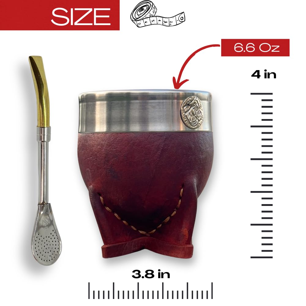 Hide & Smile Imperial Premium - Kit de mate hecho a mano, juego de taza y bombilla de acero inoxidable, auténtico té argentino de calabaza, incluye pajita, recuerdo de Argentina, diseño original