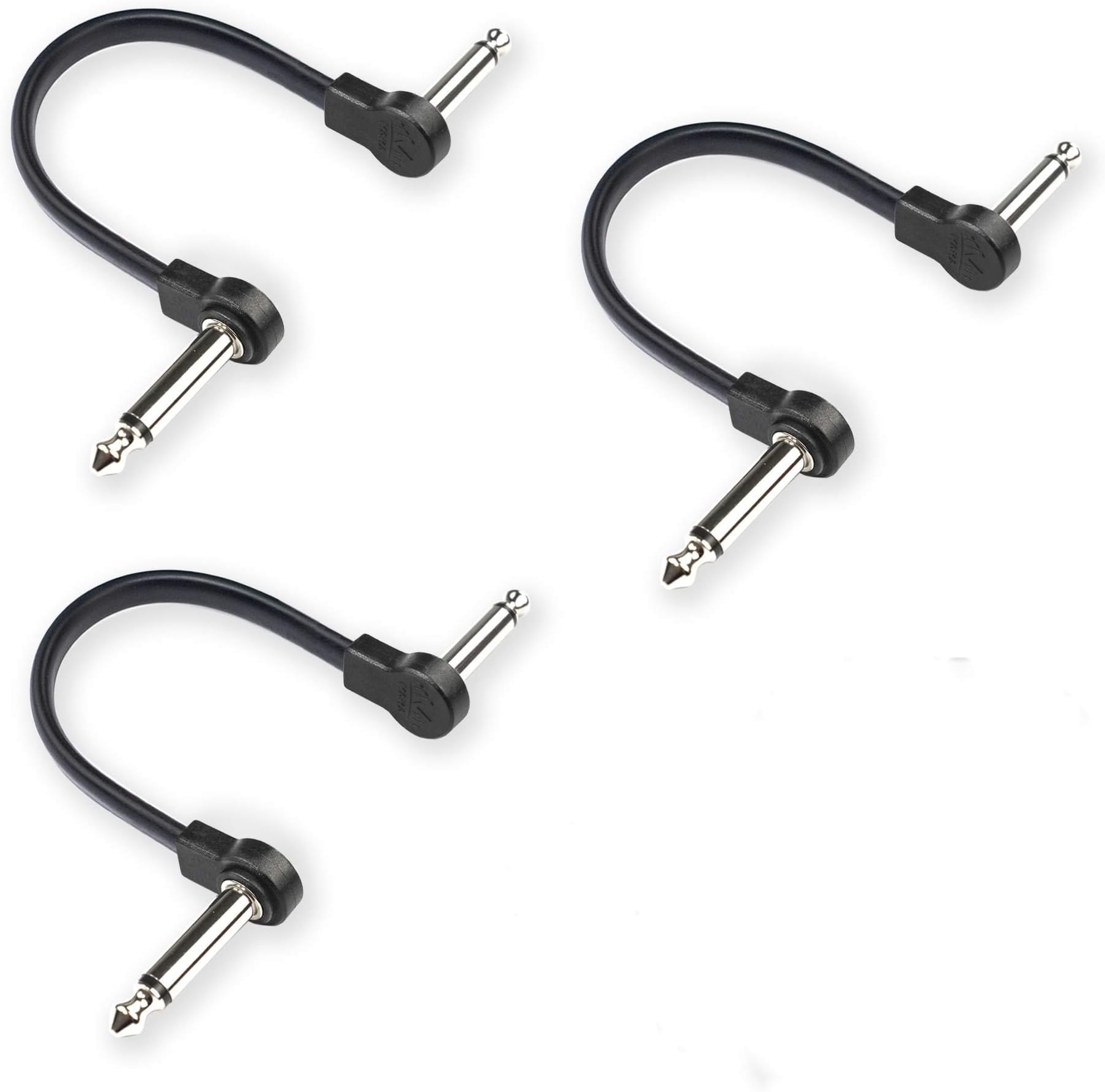 Flat Low Profile Guitar Patch Cable 6 inch for Effects Pedals, 1/4 inch Right-Angle, Black, 3-Pack New Version