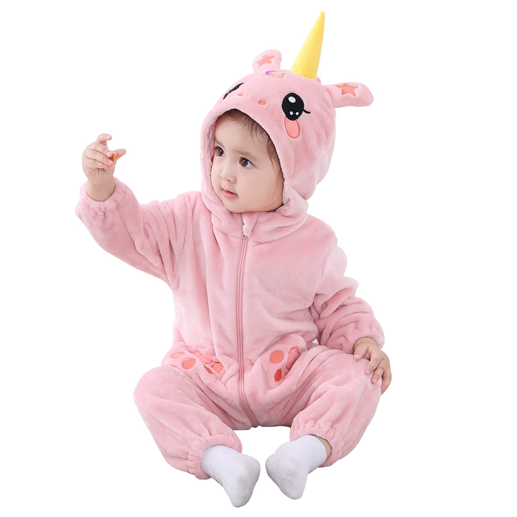 Doladola Unisex Kids Unicorn Baby Spring Autumn Animal Romper Baby Boys Girls Flannel One Piece Pyjamas(3 Months,)