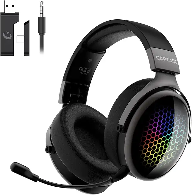 Gaming Headset für PS5, PS4, PC, Xbox, Nintendo Switch, Kabellos Gaming Kopfhörer mit 50mm Treiber, 7.1 Surround Sound, RGB-Licht, Bluetooth Gaming Headphones mit Mikrofon, Noise Cancelling
