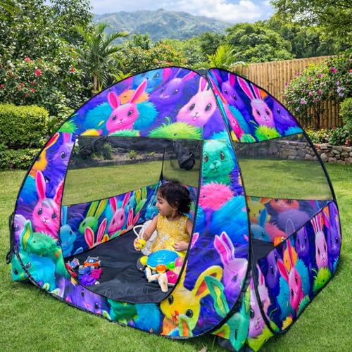 Image of Play House Foldable One Side Round Tent House for Kids Lightweight and Portable |Foldable Tent House for Kids Activity Indoor Outdoor |Play Tent House for Multi Purpose (Rabbit)