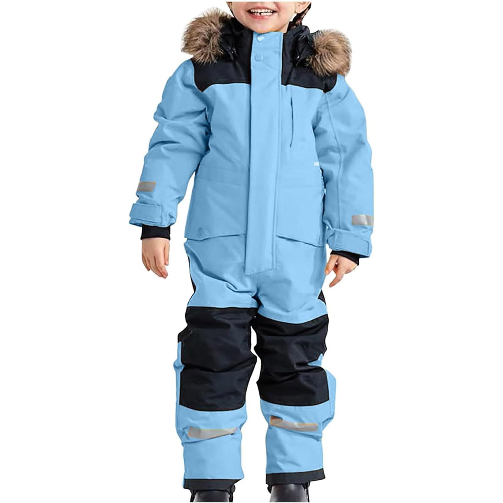 Combinaison Ski Enfant Unisex à Capuche Imperméables Coupe-Vent Manteau de Ski Fille Garçon Bebe Chaude Combinaisons de Neige Qui Brille dans Le Noir Hiver Veste Snowsuit