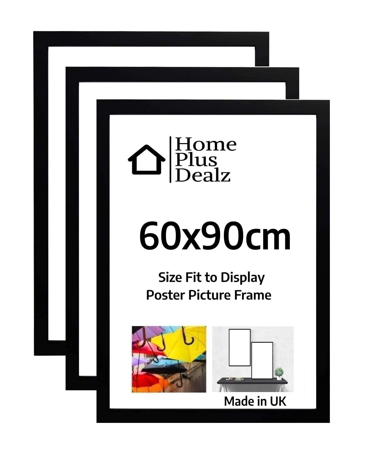 Home Plus Dealz Ltd Picture Frames 60x90 cm (Set of 3) Decorative Wall Photo Frames in MDF with Clear Aclyric Glass - Black Matte Poster Frame