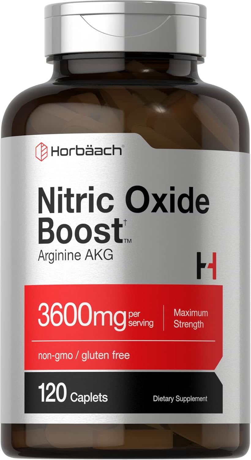 Nitric Oxide Booster 3600mg | 120 Caplets | Nitric Oxide Pills with Arginine AKG for Men and Women | Non-GMO, Gluten Free Pre Workout Supplement | by Horbaach : Health & Household