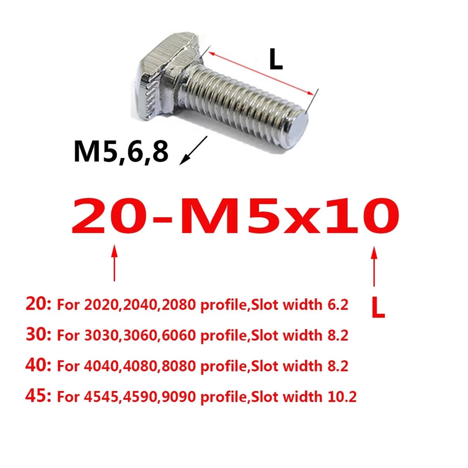 BIGDROP 50 Teile/los M5 M6 M8 T Bolzen Schrauben Befestigungs Werkzeug for T-Schlitz 20 30 40 Serie Linear Schiene Aluminium Profile (Color : Silver, Size : 40-M8x25mm)