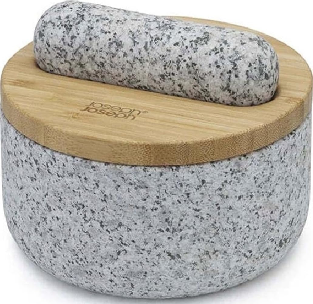 Joseph Joseph Dash Pestle And Mortar, Natural Granite With Bamboo Lid, Spice Grinder And Herb Crusher