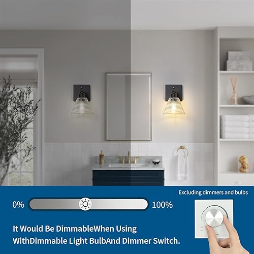 Miniatura 7 de Lámpara de tocador de baño de 1 luz, accesorios de iluminación de baño modernos negros con pantalla de vidrio transparente, apliques de pared de