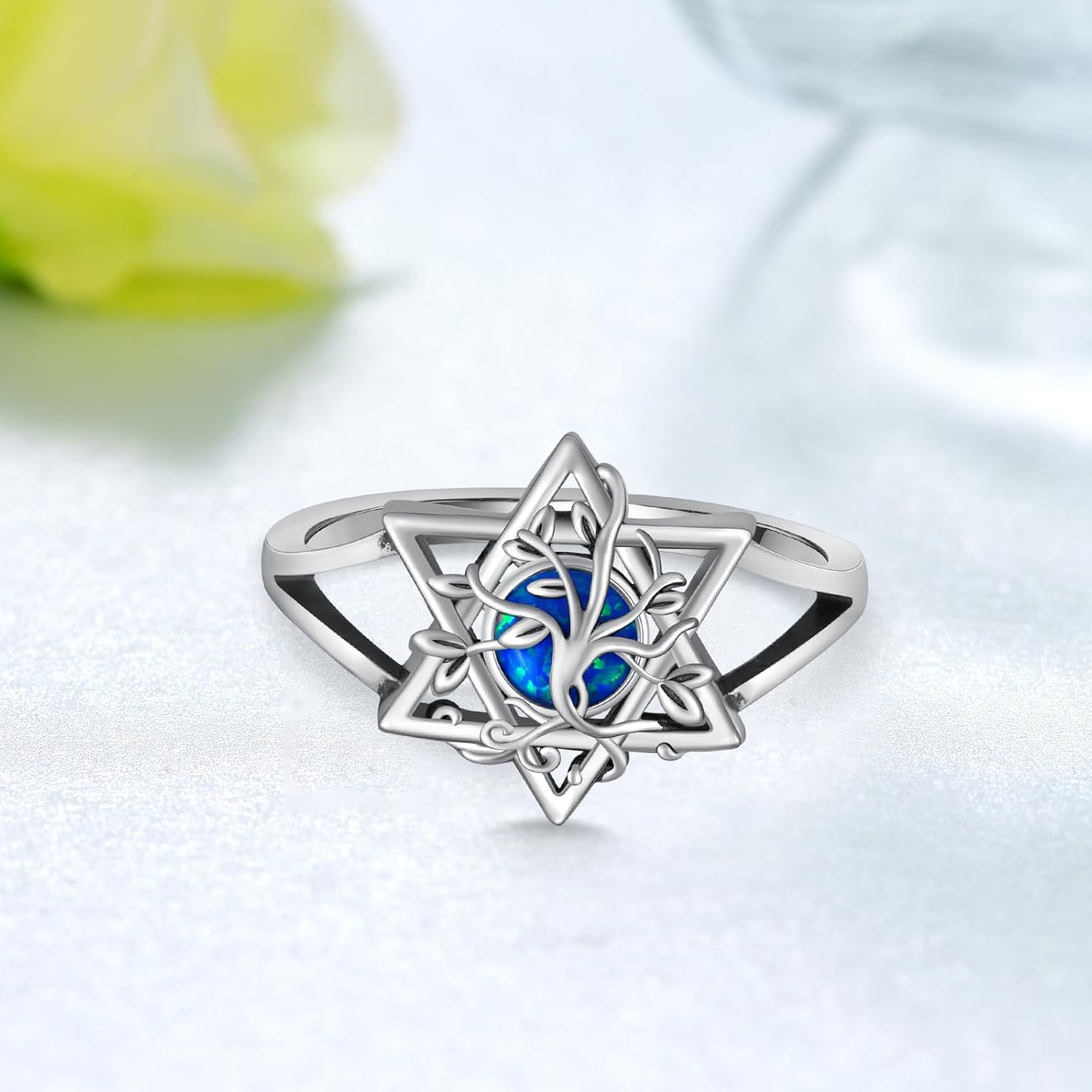 Star of David Rings for Women 925 Sterling Silver Tree of Life David Star Ring Jewish Jewelry Gifts for Women