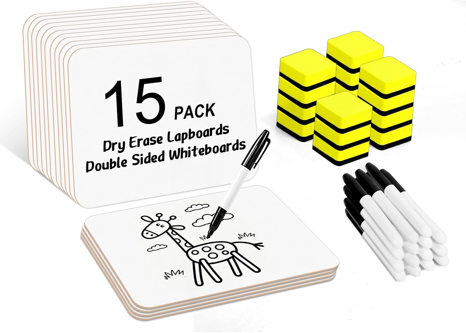 Dry Erase Lapboards, HERKKA 15 Pack Double Sided Dry Erase Lap Boards 9 x 12.5 Inch, 15 Markers, 15 Erasers, Small Dry Erase Boards for Students Classroom Teacher Supplies