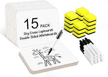 Dry Erase Lapboards, HERKKA 15 Pack Double Sided Dry Erase Lap Boards 9 x 12.5 Inch, 15 Markers, 15 Erasers, Small Dry Erase Boards for Students Classroom Teacher Supplies