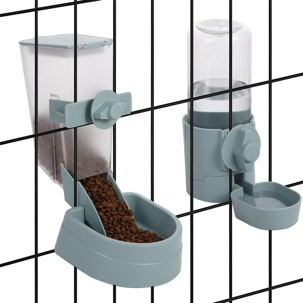 Hängender Futter- und Wasserspender für Haustierkäfig, 1 L Futterspender und 500 ml Wasserer, Hängeflaschen- und Napf-Set für Kaninchen, Katze, kleinen Hund, Frettchen, Welpen