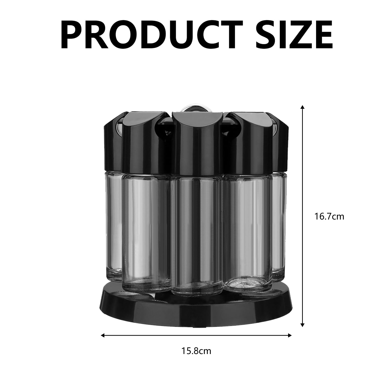 Porta Spezie Girevole A 360° Con 8 Barattoli Per Spezie Nero Trasparente Portas Spezie Portatile PortaSpezie Indipendente Per Conservare Erbe E Spezie 15,8 X 16,7 Cm