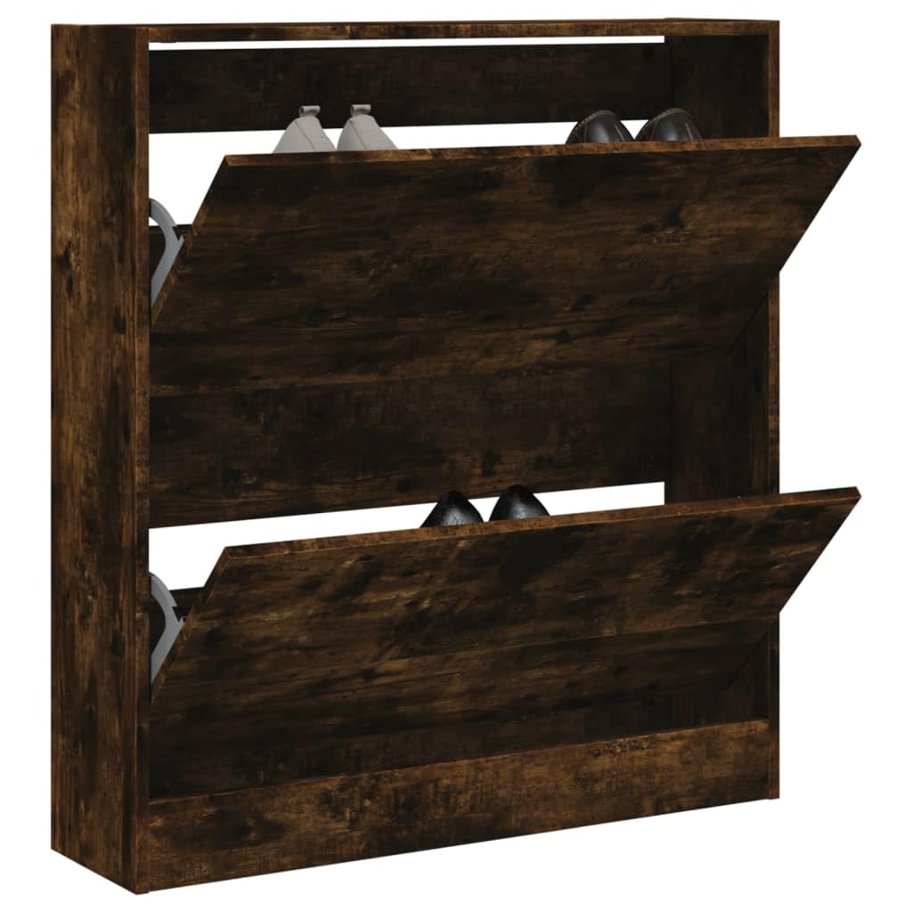 Armoire à chaussures chêne fumé meuble de rangement compact en bois