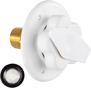 RecPro RV City Water Fill Inlet | White | Optional Hose Elbow and or Gasket Seal | Flange Brass with Check Valve | Camper | Trailer | Marine (No Hose Elbow, No Seal) | Made in USA