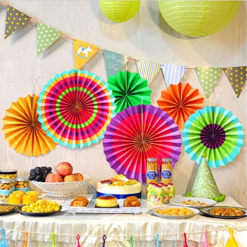 12Pcs Hanging Paper Fans Party Decorations Fiesta Party Supplies, Photo Props For Cinco De Mayo Carnival Mexican Taco Tuesday Vibrant Colorful Kids Party Birthday Baby Shower, Multi-Color #TOP4