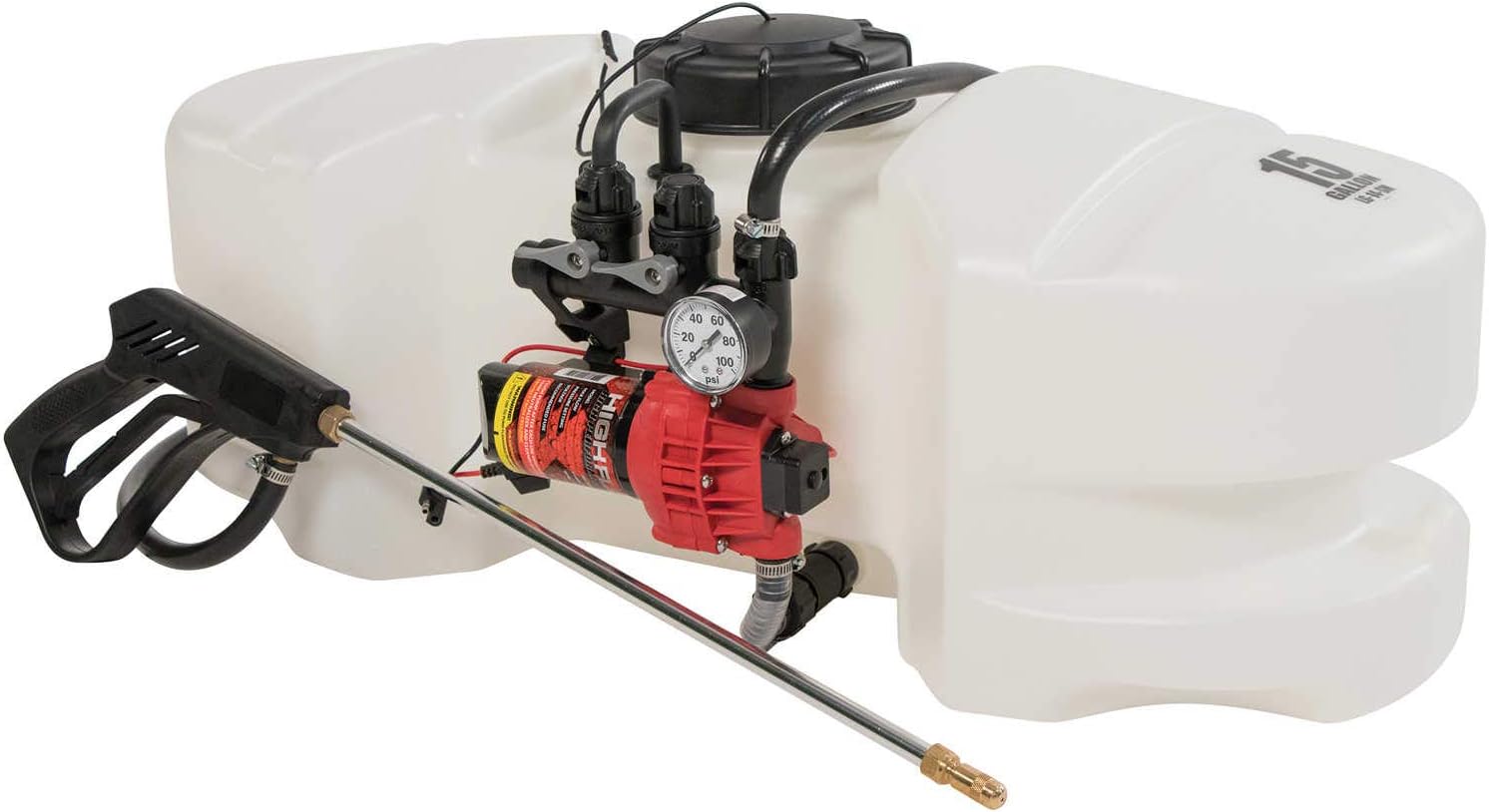 Industries 15 Gallon Spot Sprayer with a 12 Volt, 2.1 G.P.M. Pump and Pressure Gauge