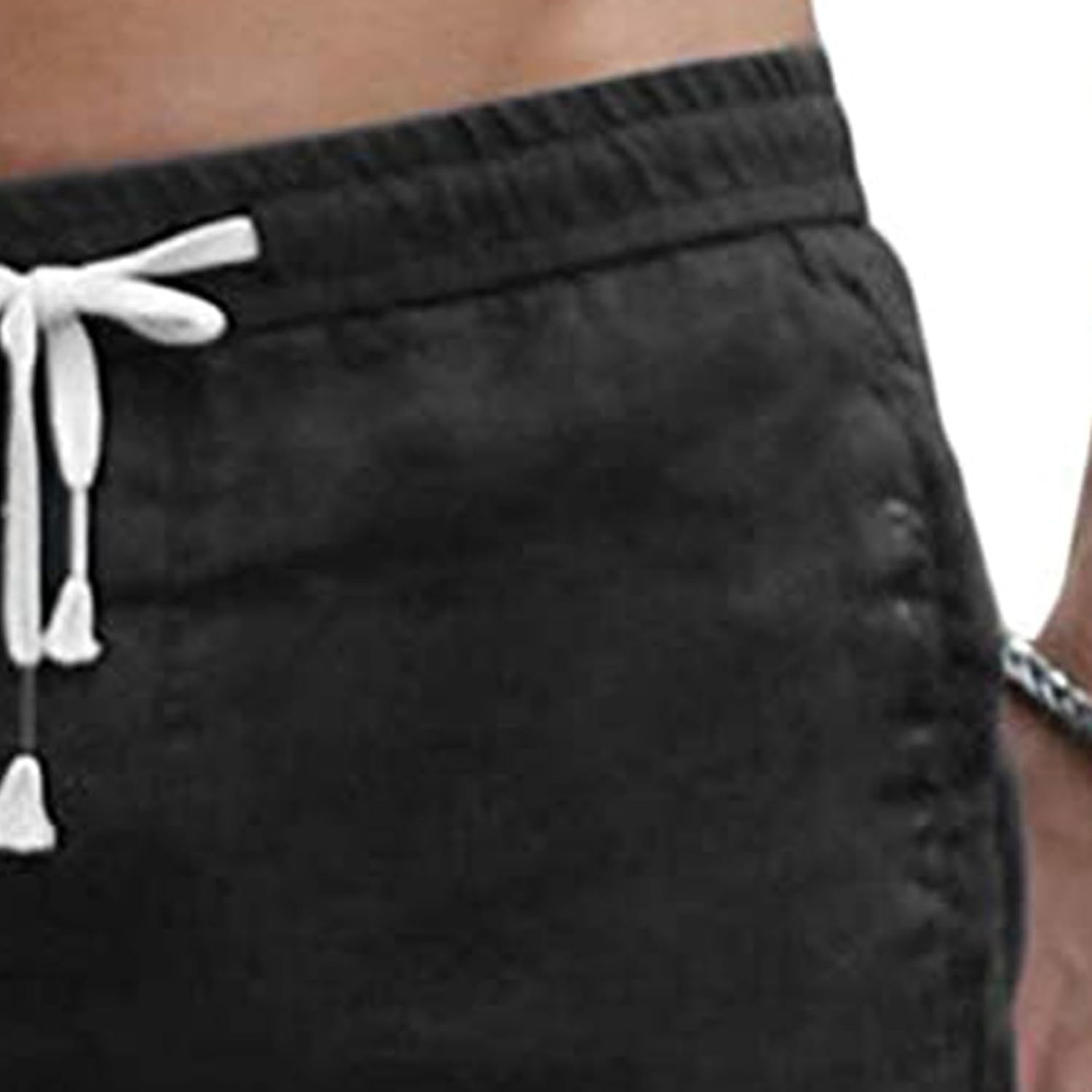 DGHM-JLMY Men's Solid Lace-Up Cotton Linen Casual Shorts Loose Comfort Outdoor Beach Shorts Summer Breathable Elastic Shorts