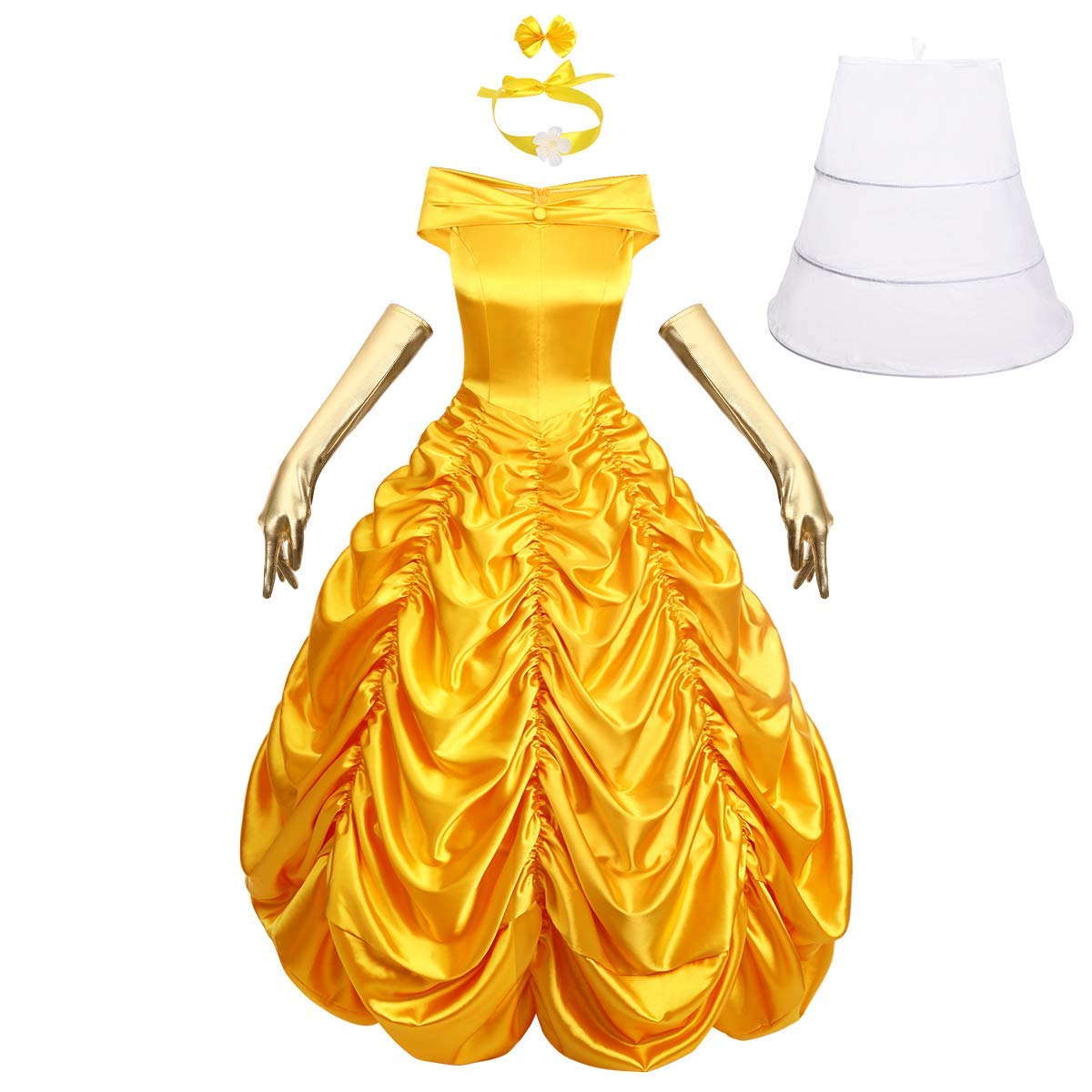 FYMNSI Femme Déguisement de Reine de Coeur/Belle/Princesse Peach Robe Costume De Luxe Fête Ceremonie Halloween Noël Carnaval Soirée Cosplay