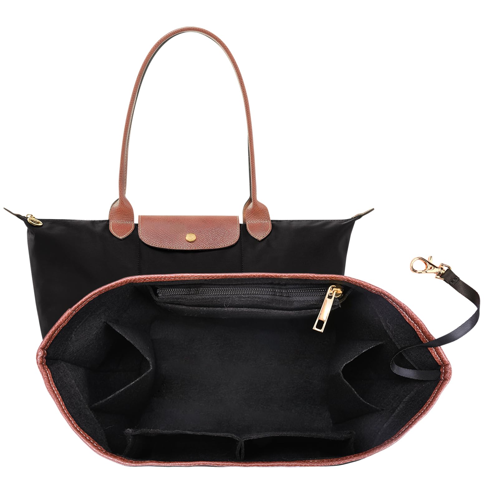 Gastinsave Black Handbag Purse Bag Organizer Insert Compatible With Longchamp Le Pliage Large Tote Insert Felt