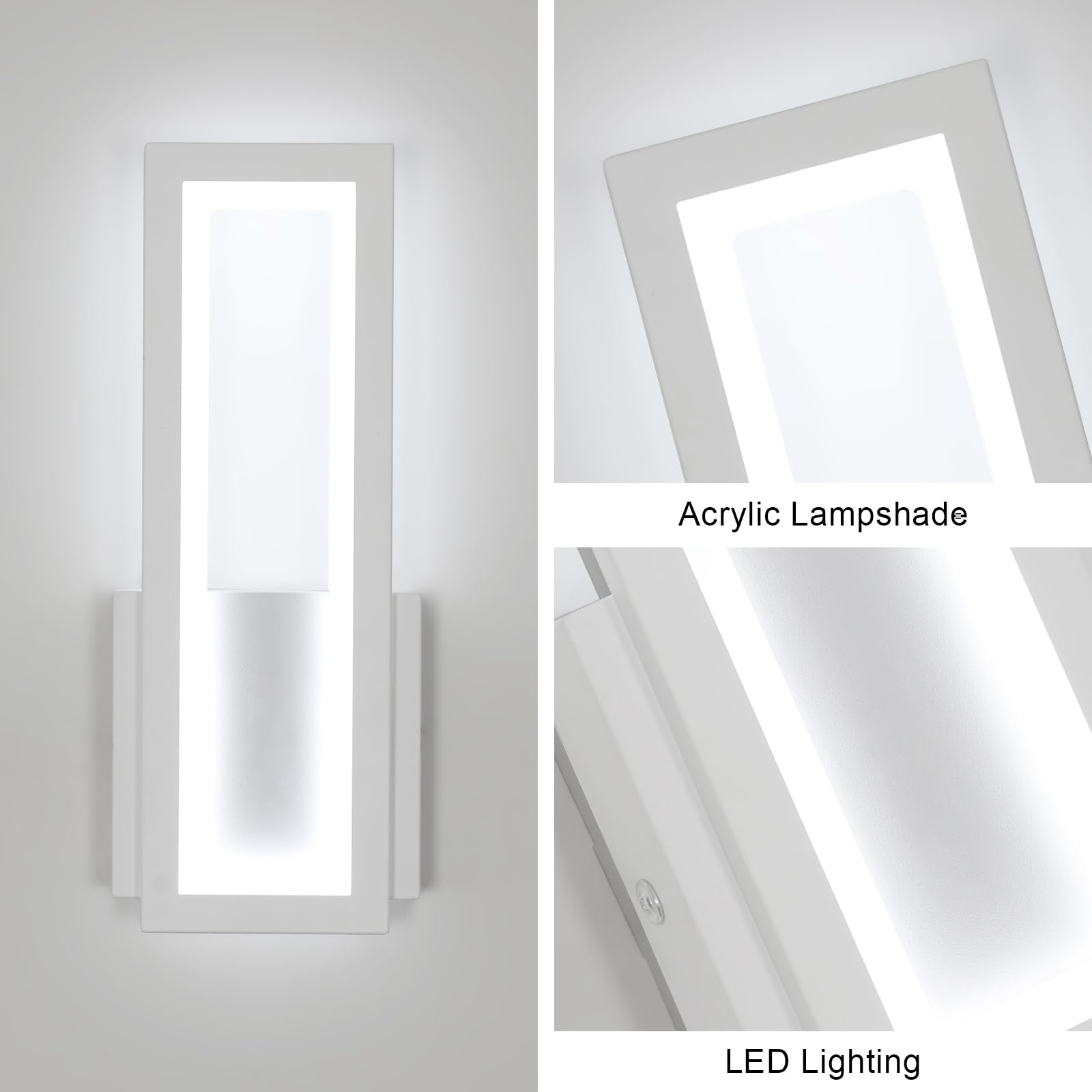 Aplique de Pared Interior LED, Lámpara de Pared LED Moderno 16W 1800LM, Luz de Pared Blanco Moderna en Acrílico, Iluminación de Pared para Dormitorio, Pasillo, Escalera, 6500K Luz Blanca, 32CM