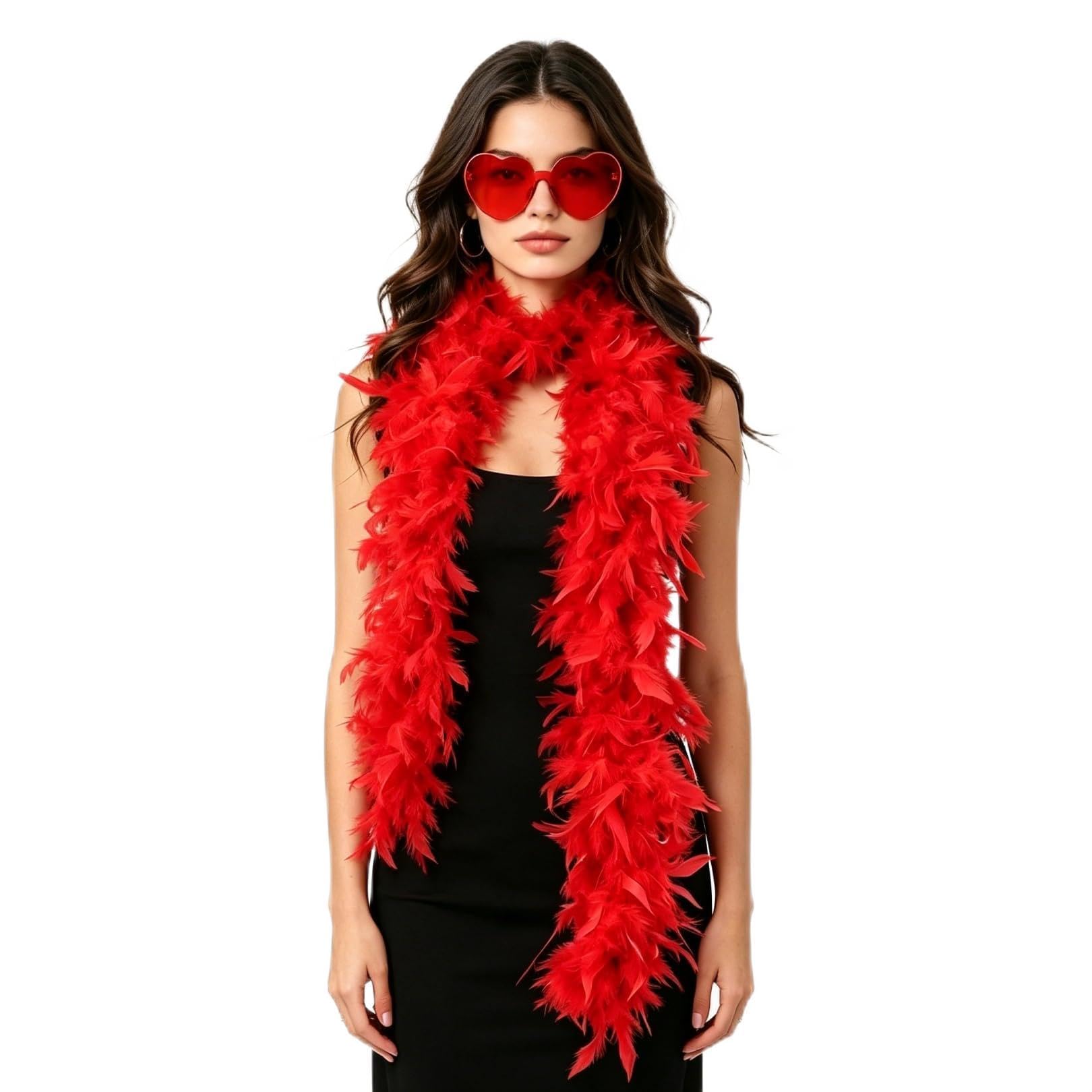 Sinaya Red Chandelle Feather Boa 50g /6 ft Fluffy Turkey Feather Boa for Fancy Dress Halloween Gatsby Party Costume Accessory