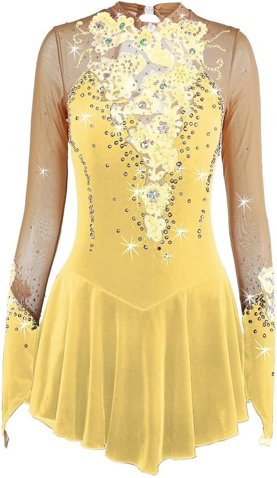 Velvet Ice Skating Performance Dress Handmade Figure Skating Costume Girls Competition Clothing with Crystals
