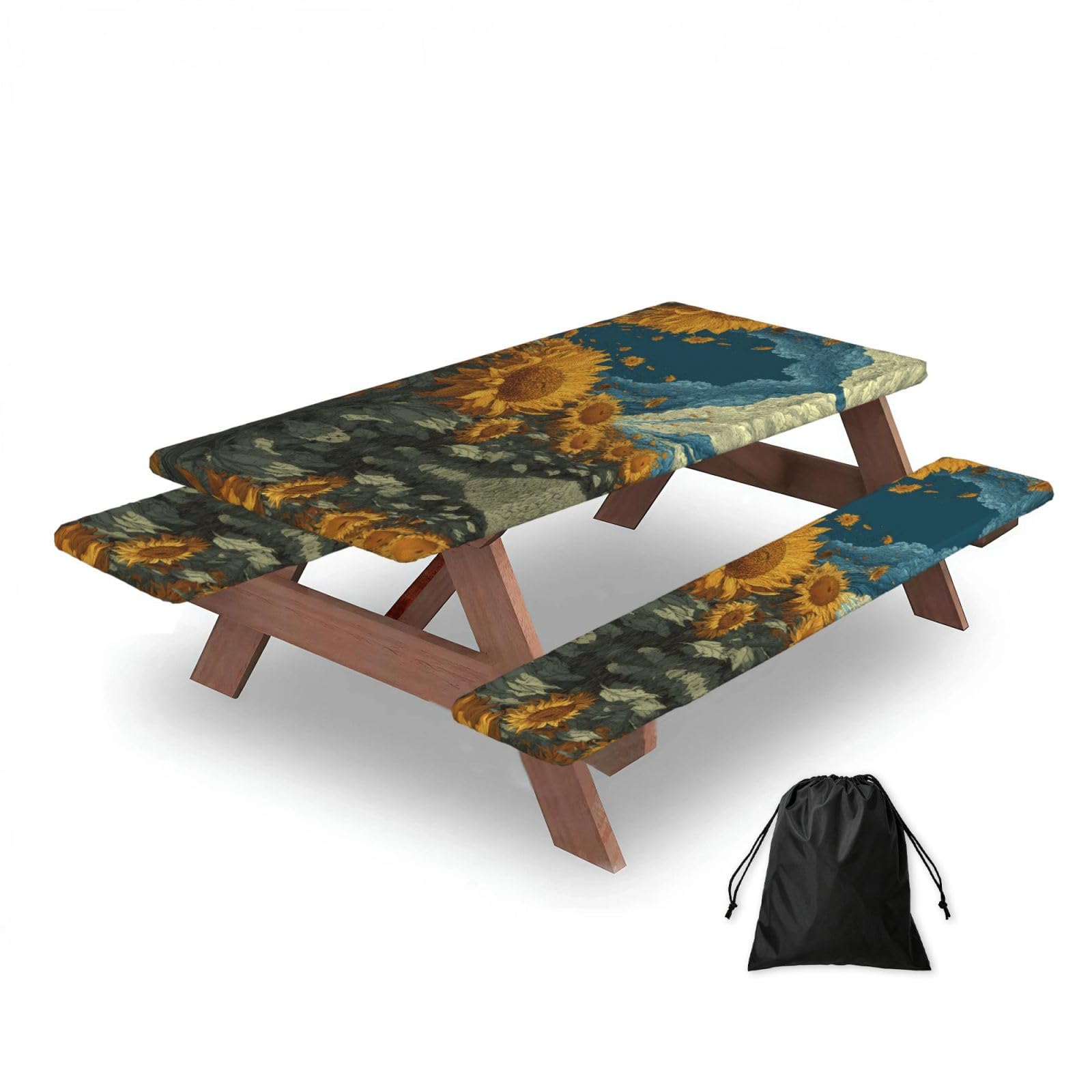 Zqytgfdc Black Sunflowers Are Roaring Rectangular Water-Repellent Picnic Tablecloths, Outdoor Camping, Picnic, Bbq