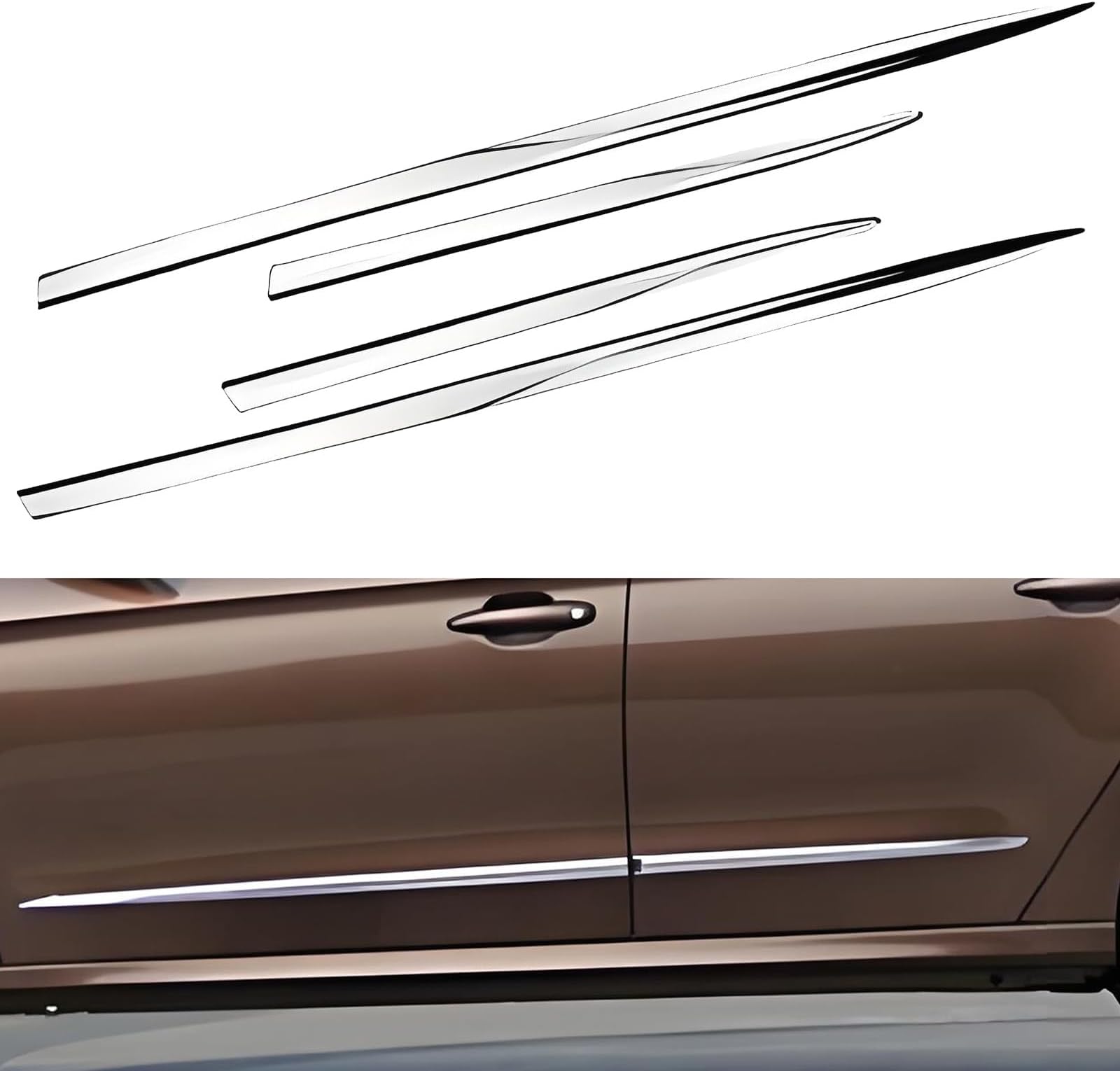 4PCS Body Side Molding Trim for Toyota Yaris XP 2018-2025, Door Trim Kit Strips Body Side Skirt Molding Cover Car Door Protector Edge Guards,Silver