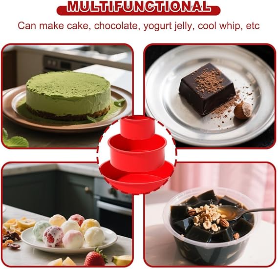 Silicone Cake Tins, 3PCS Silicone Cake Moulds | Round Cake Mold Pan Cake Moulds for Baking Mould Set Reusable Round Baking Tray for Cheesecake(Red)